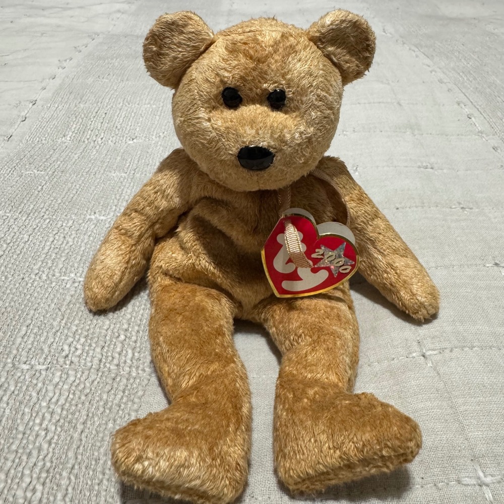 Retired Ty Beanie Baby Cashew Teddy Bear 2000 Birthday Plush Toy 8 in